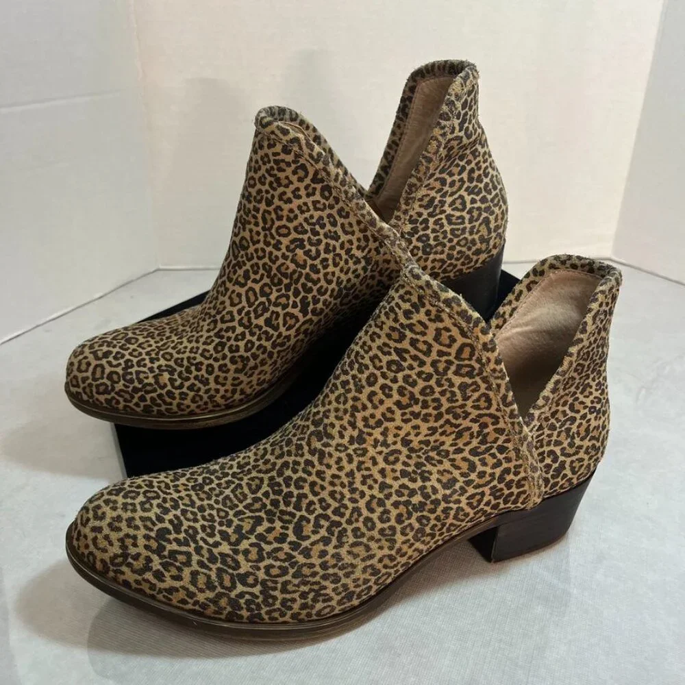 Lucky Brand Baley 2 Leopard Print Leather Ankle Booties 7.5
